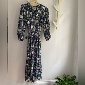 Floral Navy Long Sleeve Wrap Dress - Women